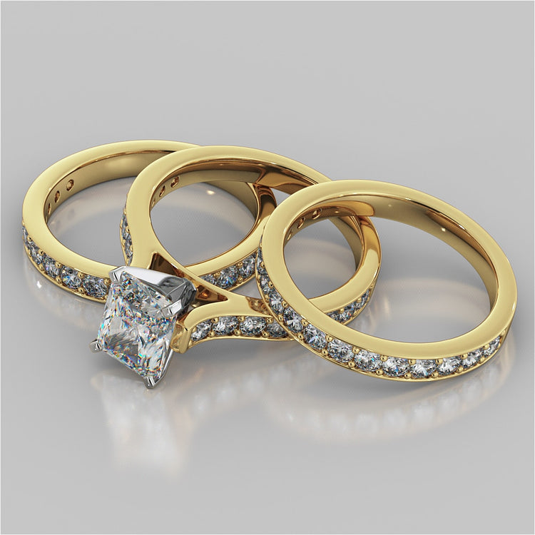 Radiant Cut Cathedral Style Channel-set Engagement Ring With Accents