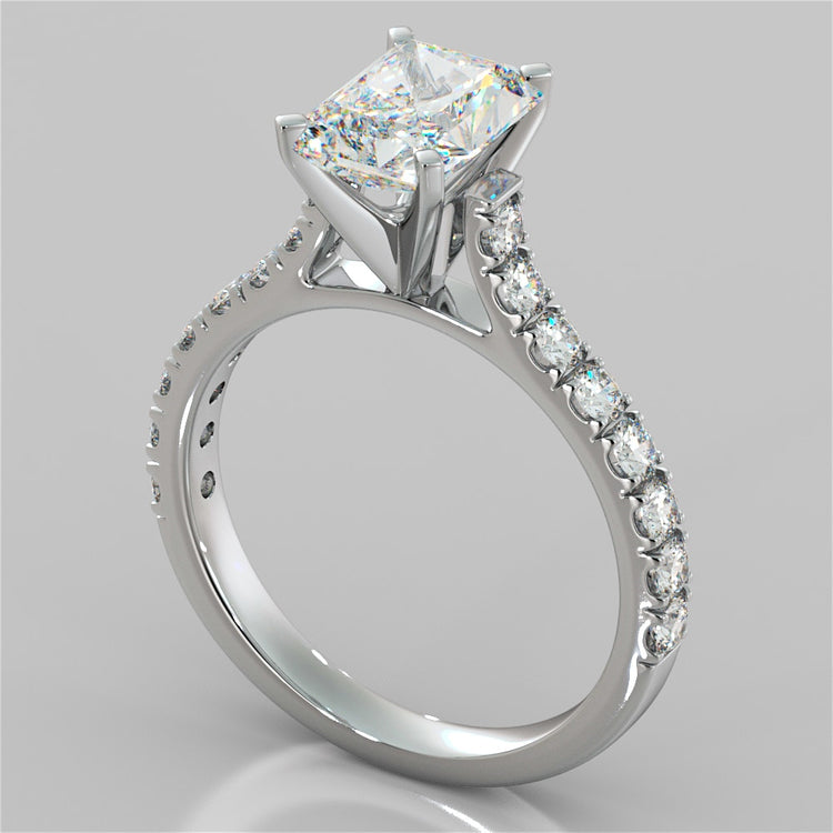 Lab Grown Diamond Radiant Cut Cathedral Scallop Style Engagement Ring With Accents