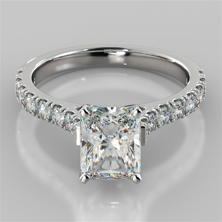 Lab Grown Diamond Radiant Cut Cathedral Scallop Style Engagement Ring With Accents