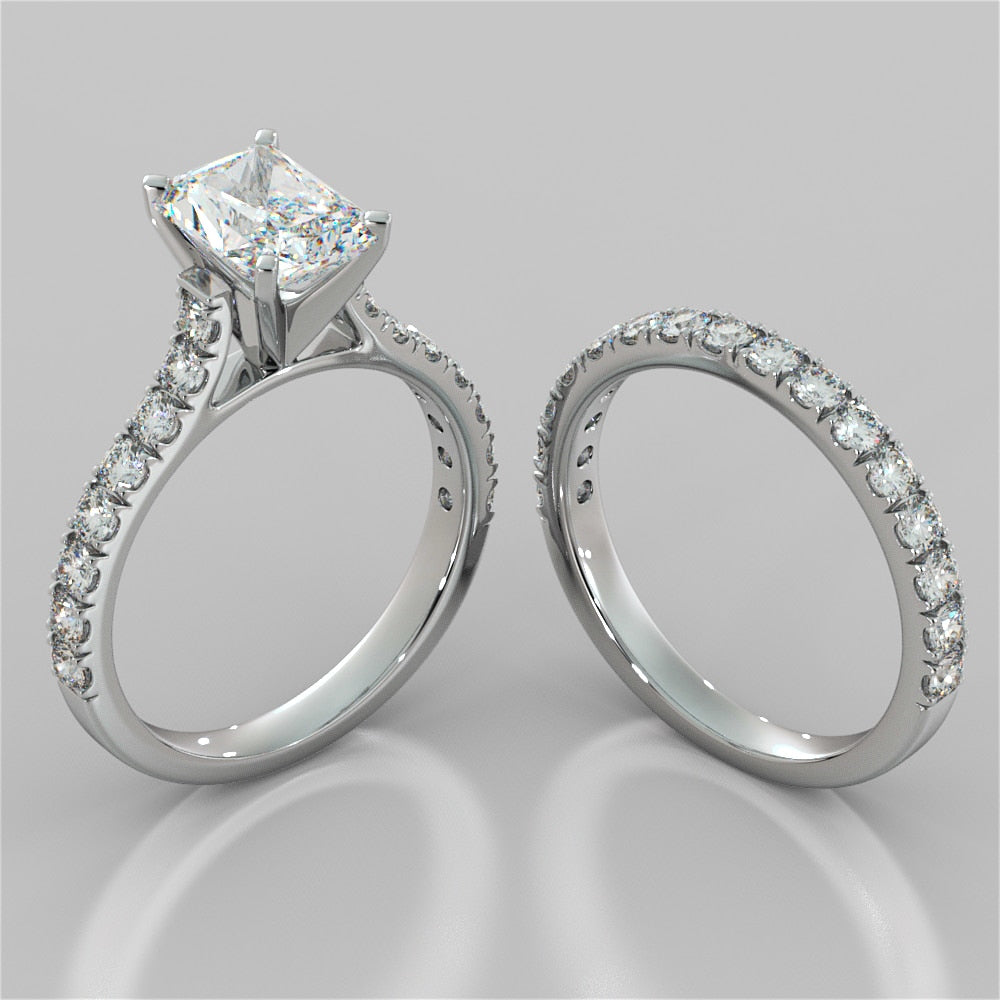 Lab Grown Diamond Radiant Cut Cathedral Scallop Style Engagement Ring With Accents