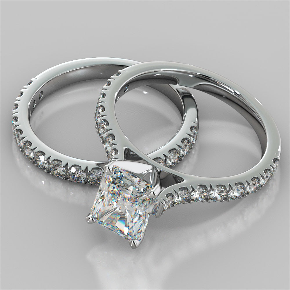 Radiant Cut Cathedral Scallop Style Engagement Ring With Accents