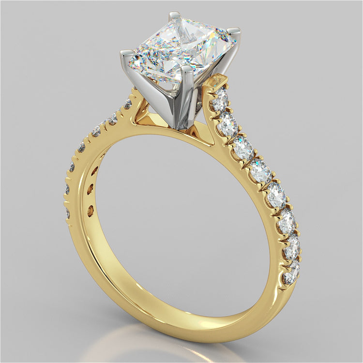 Lab Grown Diamond Radiant Cut Cathedral Scallop Style Engagement Ring With Accents