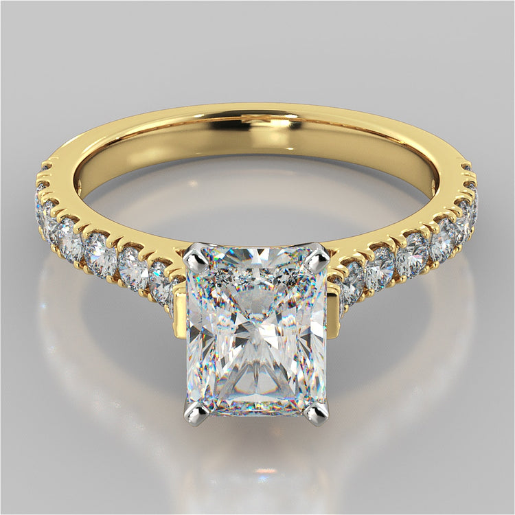 Lab Grown Diamond Radiant Cut Cathedral Scallop Style Engagement Ring With Accents