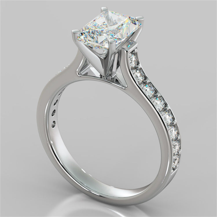 Lab Grown Diamond Radiant Cut Cathedral Style Channel-set Engagement Ring With Accents