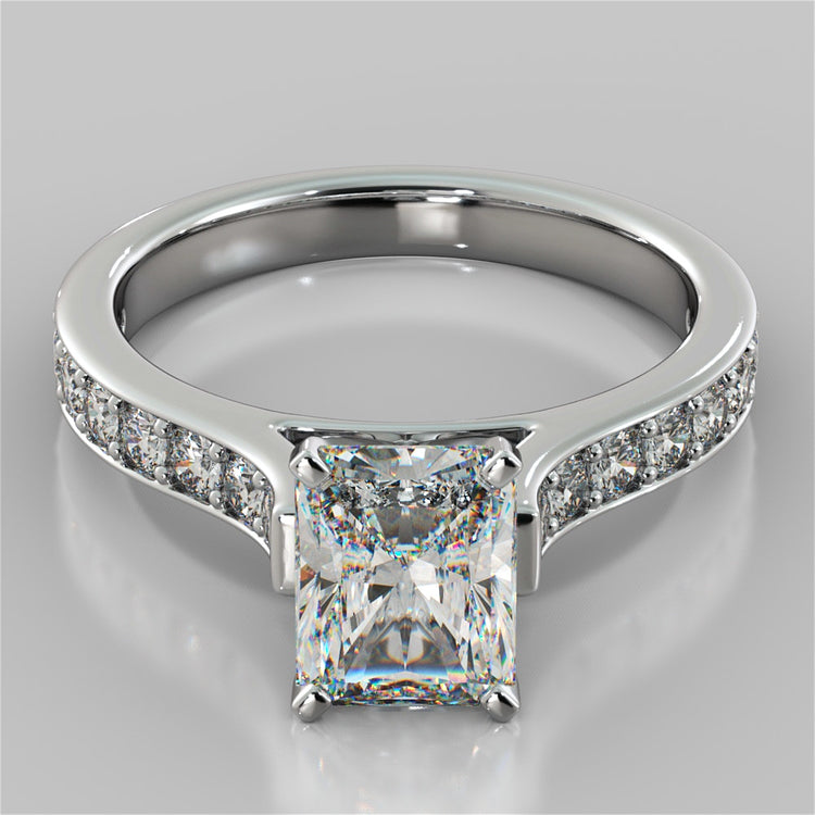 Lab Grown Diamond Radiant Cut Cathedral Style Channel-set Engagement Ring With Accents