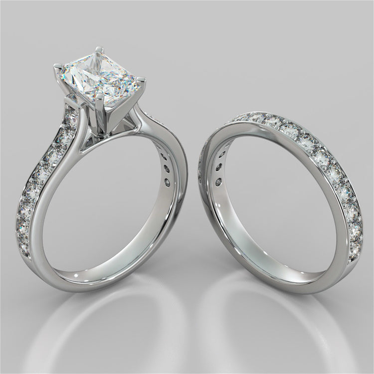 Lab Grown Diamond Radiant Cut Cathedral Style Channel-set Engagement Ring With Accents