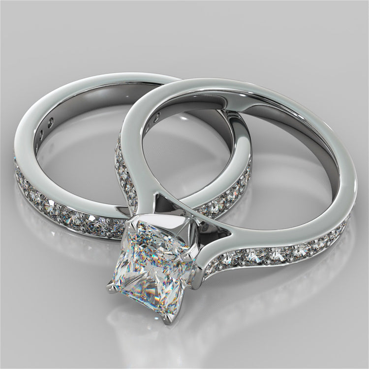 Lab Grown Diamond Radiant Cut Cathedral Style Channel-set Engagement Ring With Accents