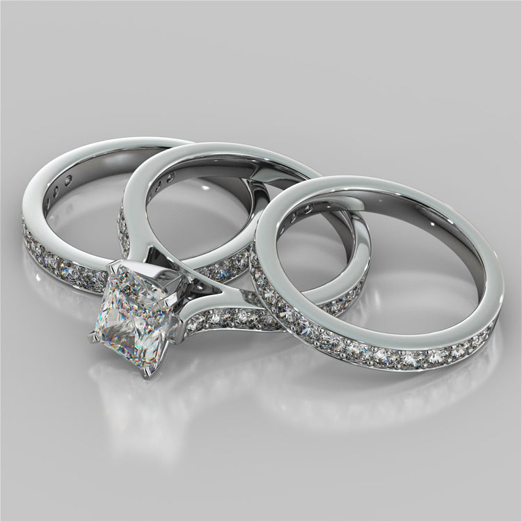 Lab Grown Diamond Radiant Cut Cathedral Style Channel-set Engagement Ring With Accents