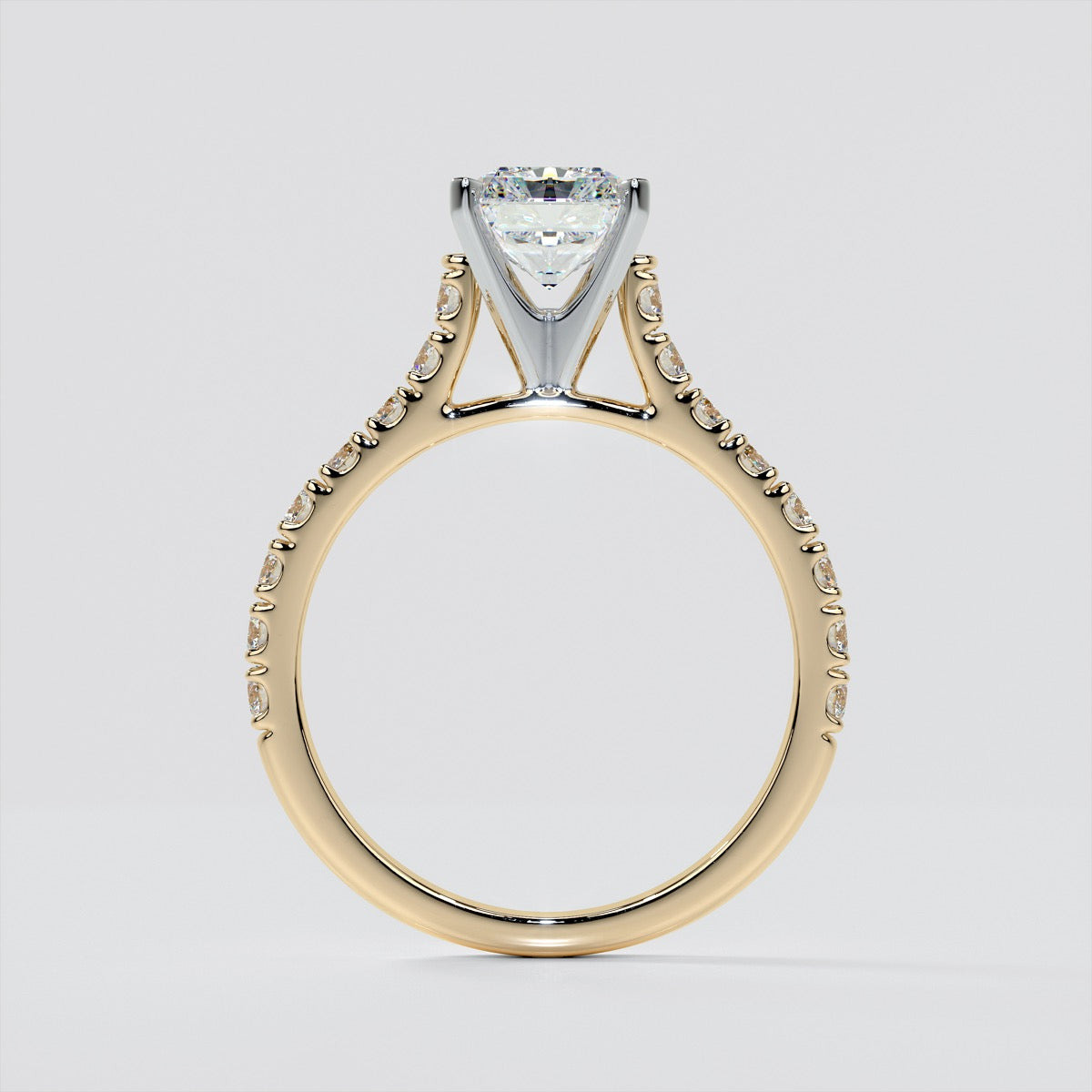 Radiant Cut Cathedral Scallop Style Engagement Ring With Accents