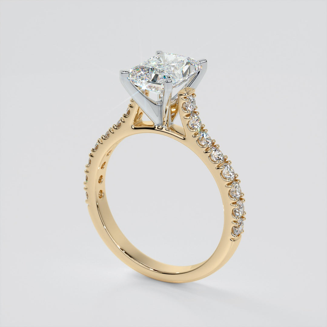 Radiant Cut Cathedral Scallop Style Engagement Ring With Accents