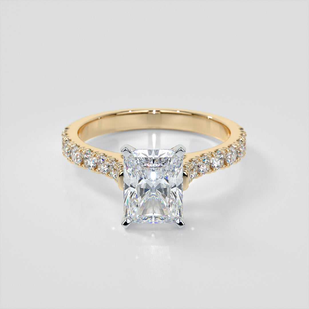 Radiant Cut Cathedral Scallop Style Engagement Ring With Accents