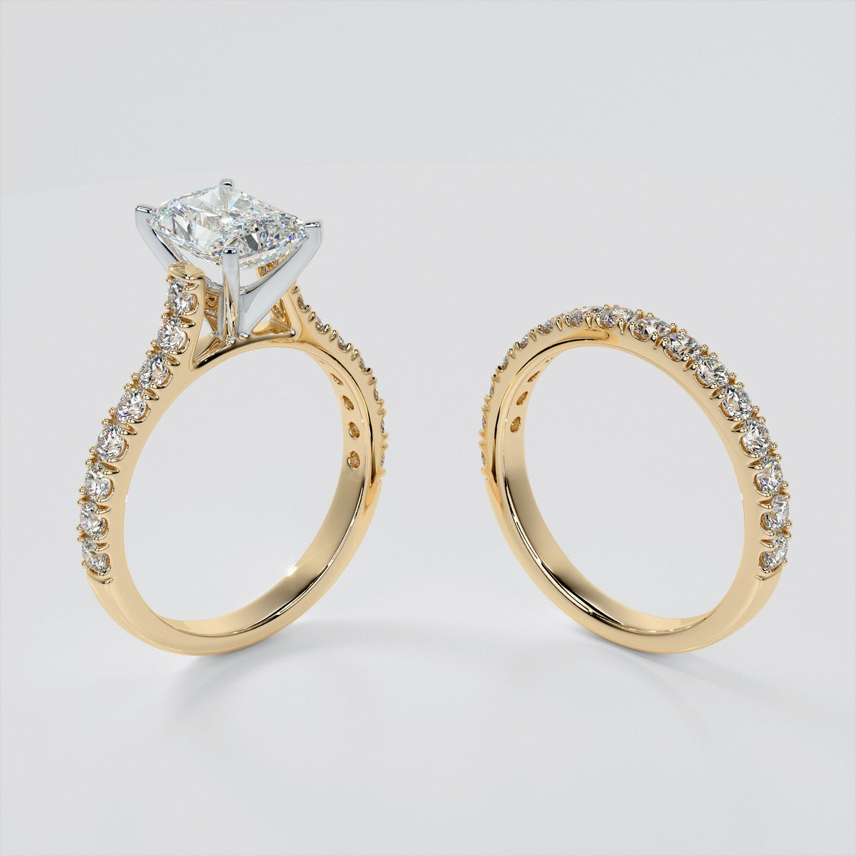 Radiant Cut Cathedral Scallop Style Engagement Ring With Accents