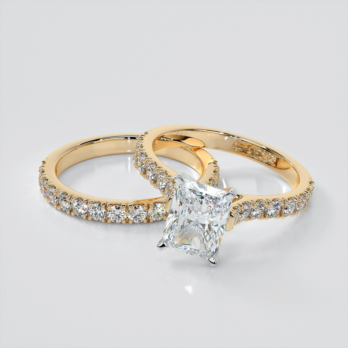 Radiant Cut Cathedral Scallop Style Engagement Ring With Accents