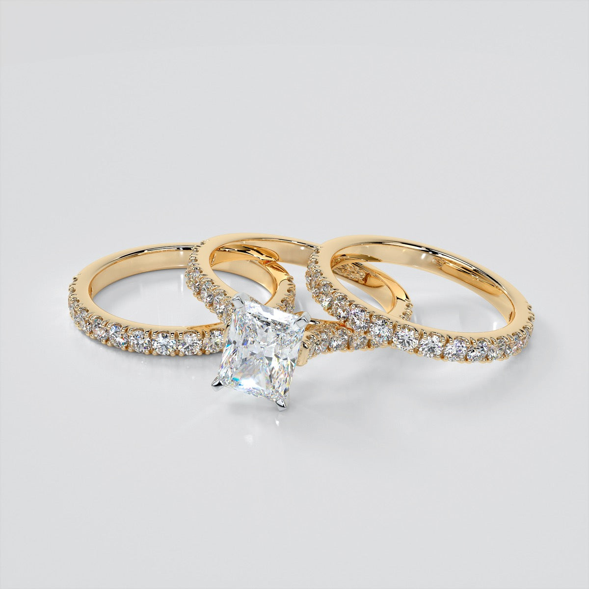 Lab Grown Diamond Radiant Cut Cathedral Scallop Style Engagement Ring With Accents