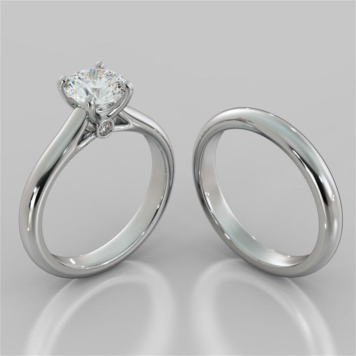Round Cut Cathedral Wedding Set With Side Accents