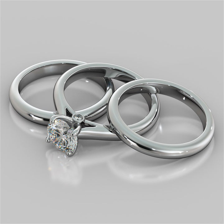 Round Cut Accented Cathedral Wedding Set With 2 Matching Bands