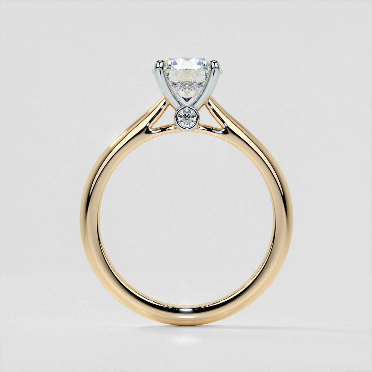 Round Cut Cathedral Engagement Ring With Accents