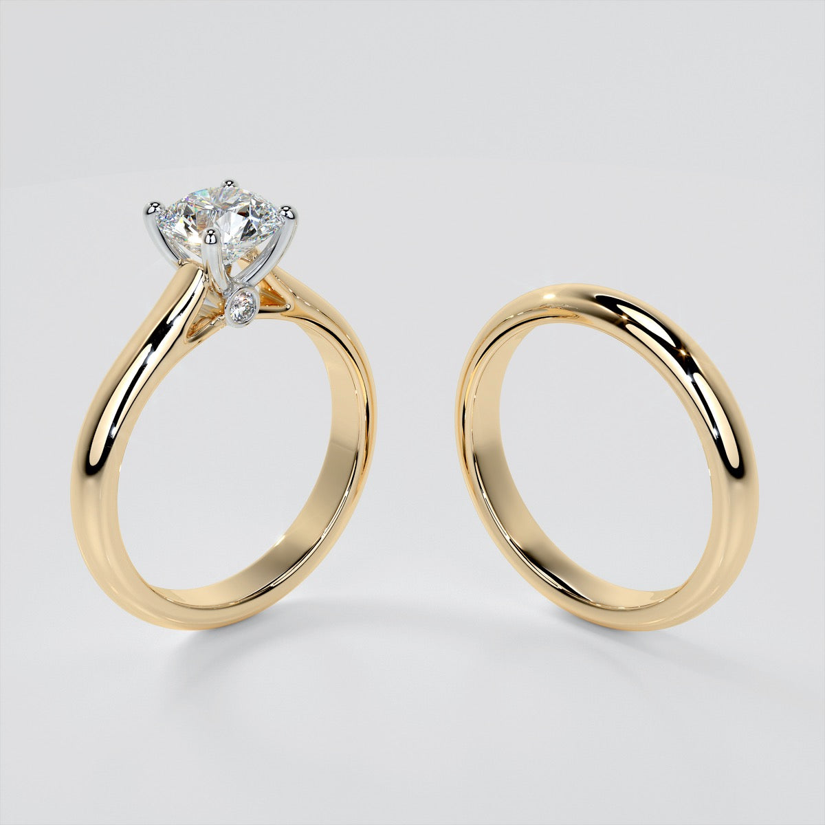 Round Cut Cathedral Engagement Ring With Accents