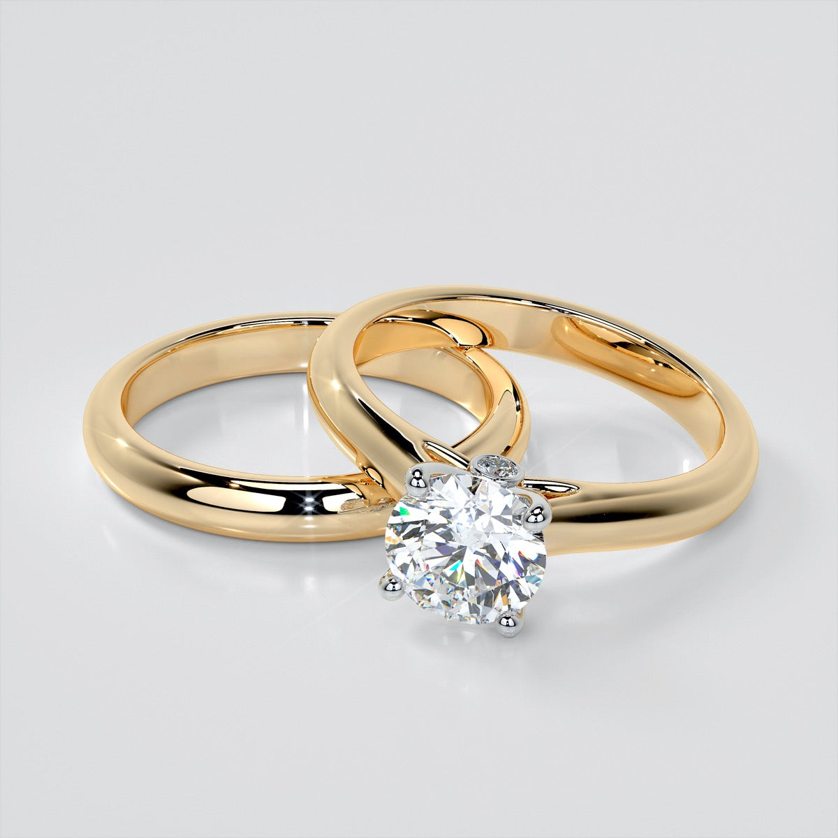 Round Cut Accented Cathedral Wedding Set With 2 Matching Bands