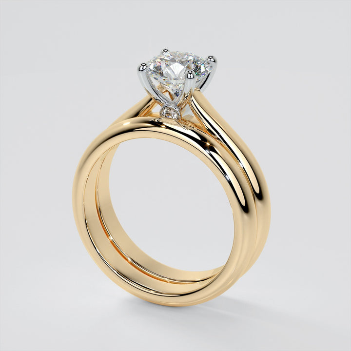 Round Cut Accented Cathedral Wedding Set With 2 Matching Bands