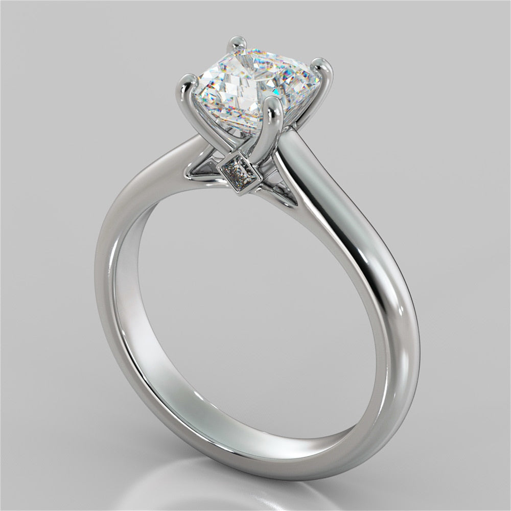 Asscher Cut Cathedral Engagement Ring With Accents
