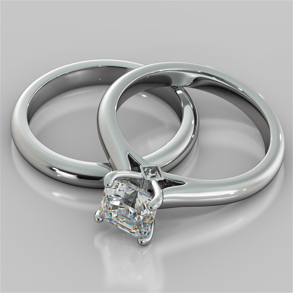 Asscher Cut Cathedral Engagement Ring With Accents