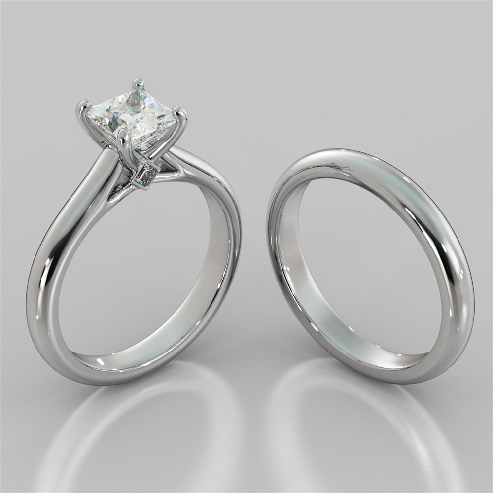 Princess Cut Cathedral Wedding Set With Accents