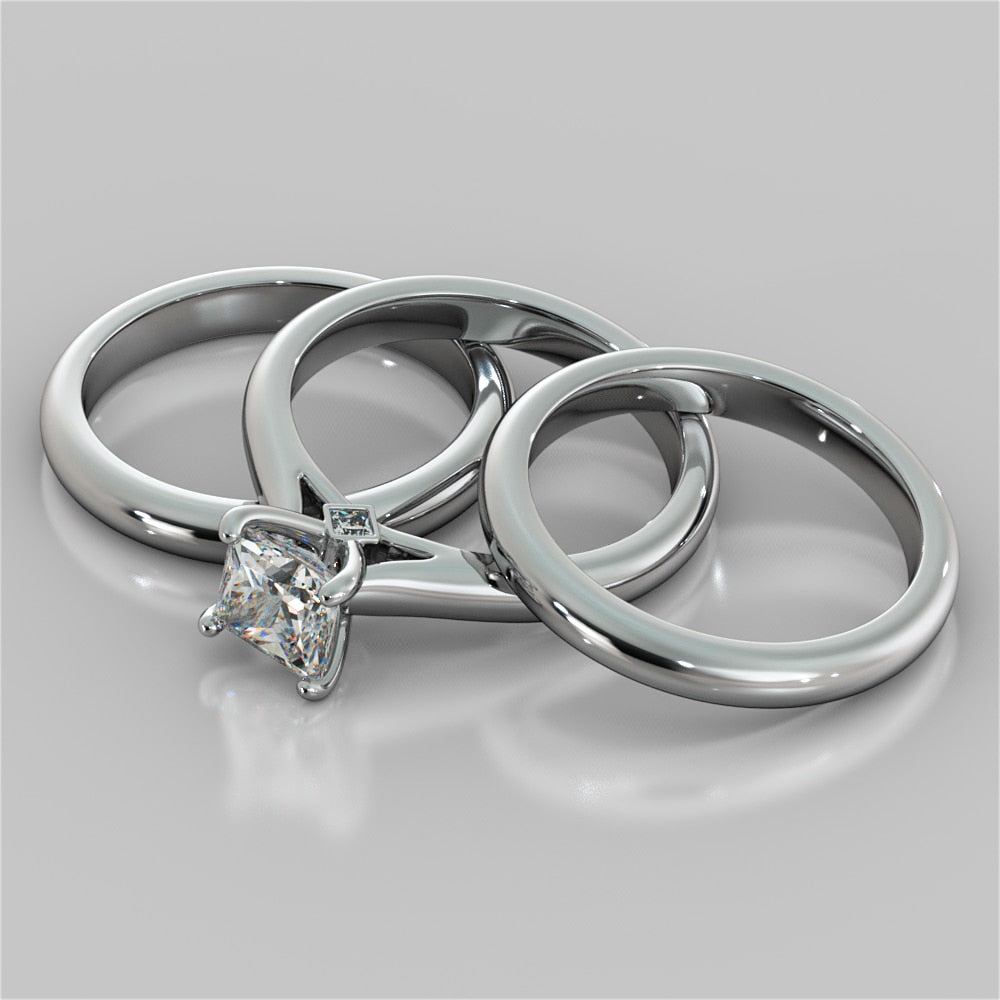 Princess Cut Cathedral Wedding Set With 2 Matching Bands