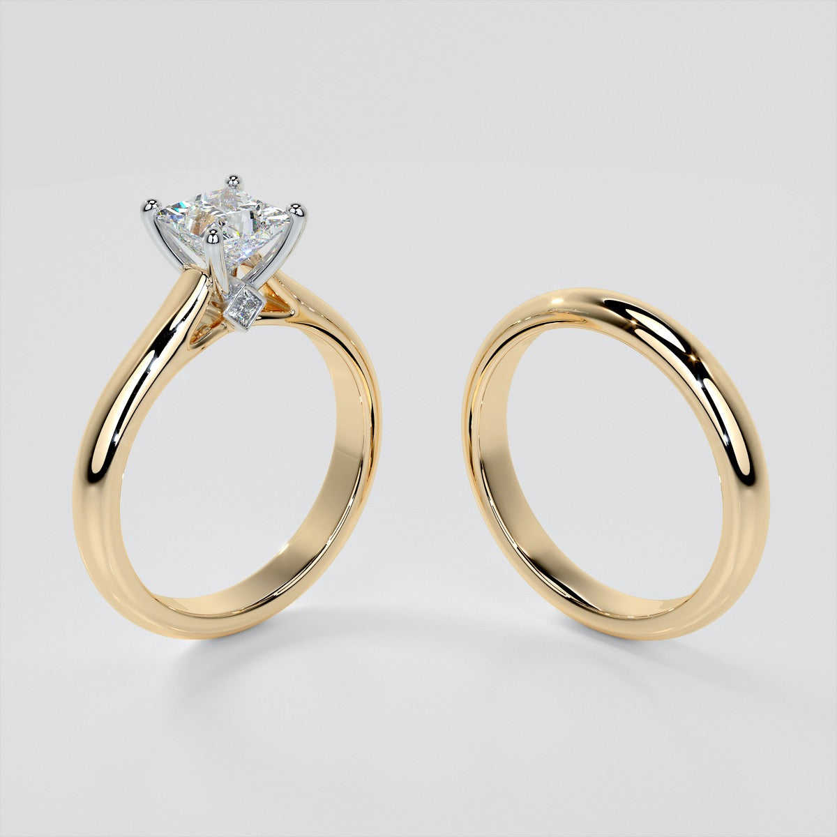 Princess Cut Cathedral Wedding Set With 2 Matching Bands