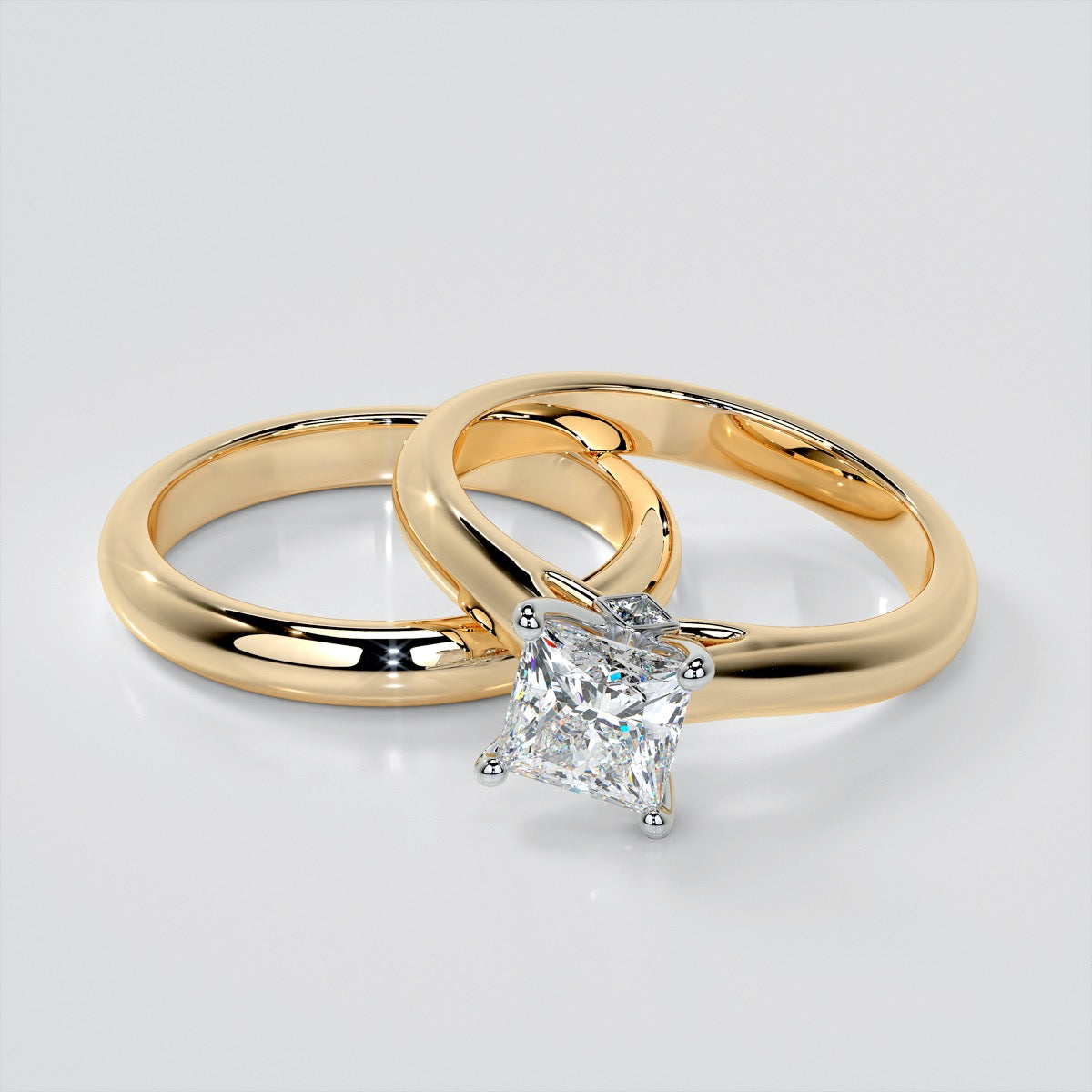 Lab Grown Diamond Princess Cut Cathedral Engagement Ring With Accents