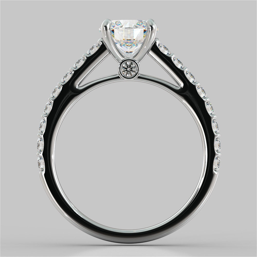 Lab Grown Diamond Round Cut Cathedral Style Engagement Ring With Side Accents