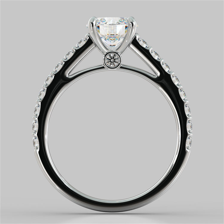 Round Cut Cathedral Style Engagement Ring With Side Accents