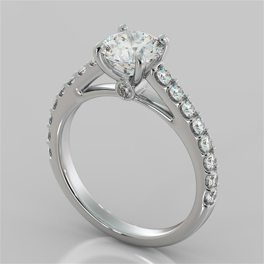 Round Cut Accented Cathedral Style Wedding Set With 2 Matching bands