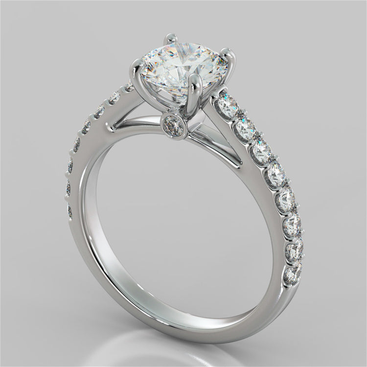 Round Cut Cathedral Style Engagement Ring With Side Accents