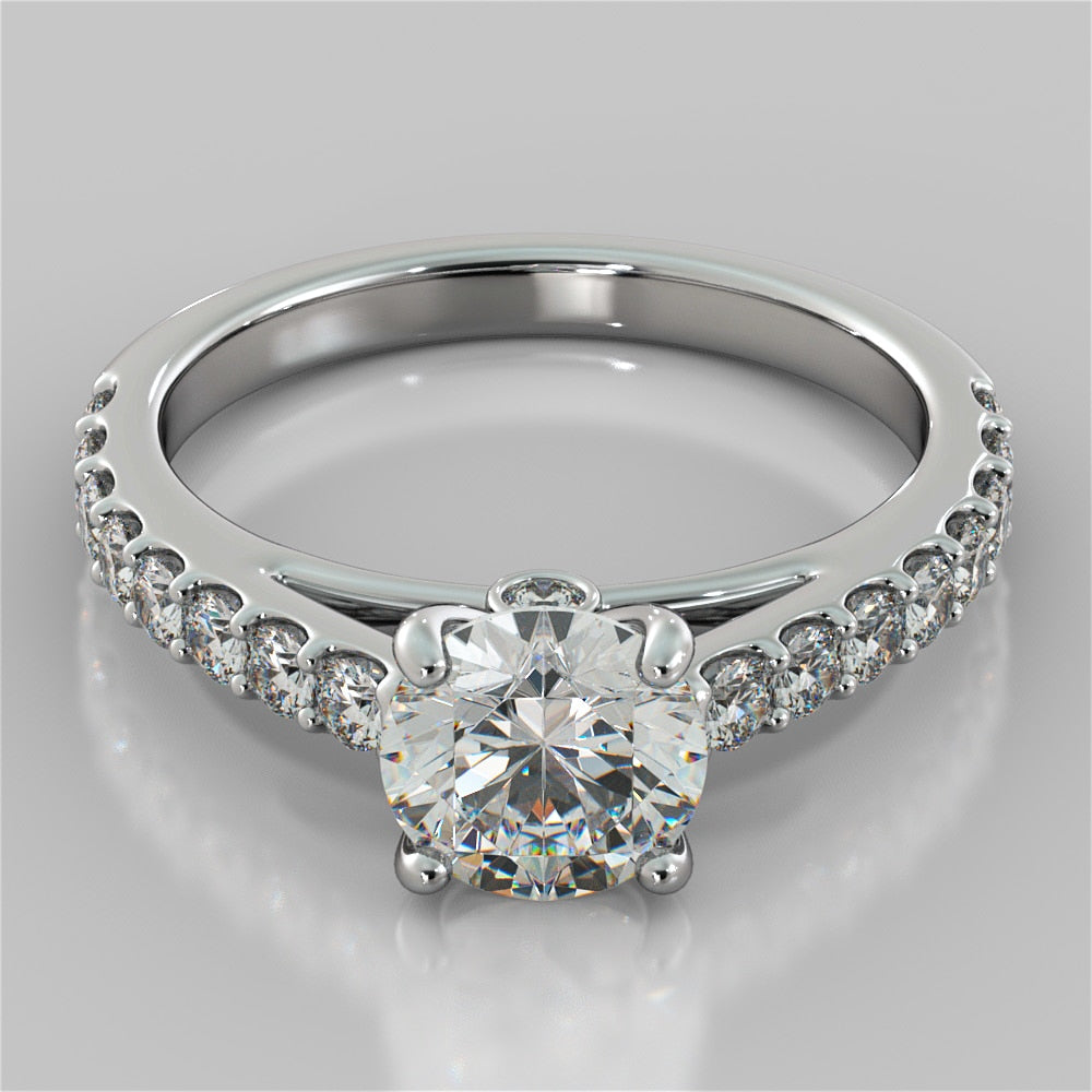 Round Cut Accented Cathedral Style Wedding Set With 2 Matching bands