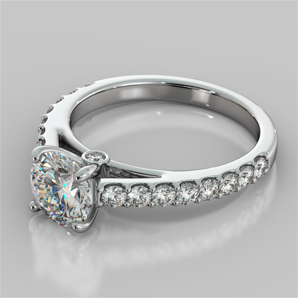 Round Cut Accented Cathedral Style Wedding Set With 2 Matching bands