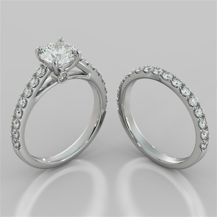 Round Cut Cathedral Style Wedding Set With Side Accents