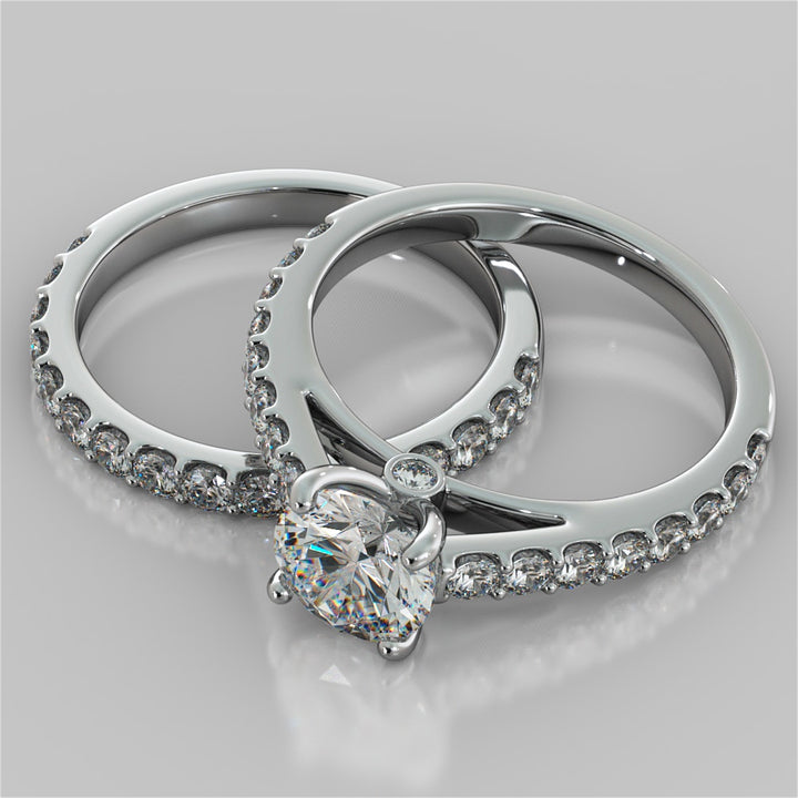 Round Cut Accented Cathedral Style Wedding Set With 2 Matching bands