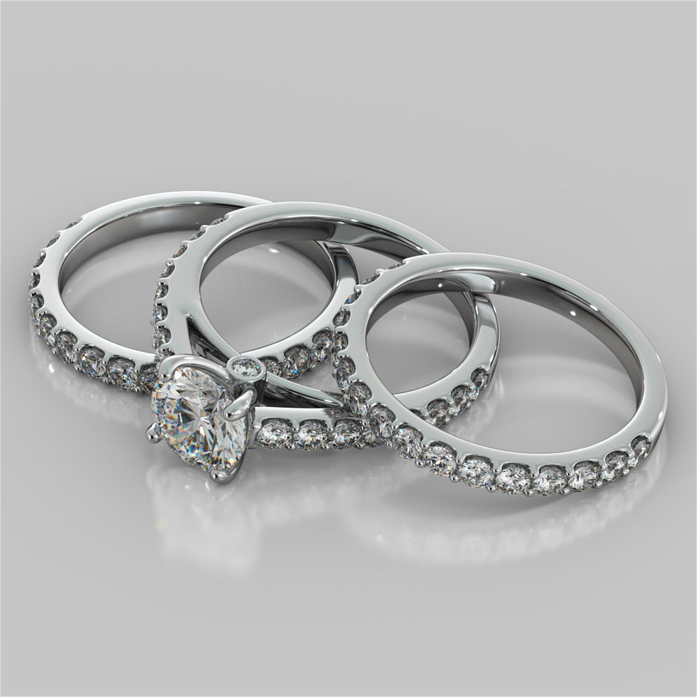 Round Cut Cathedral Style Wedding Set With Side Accents