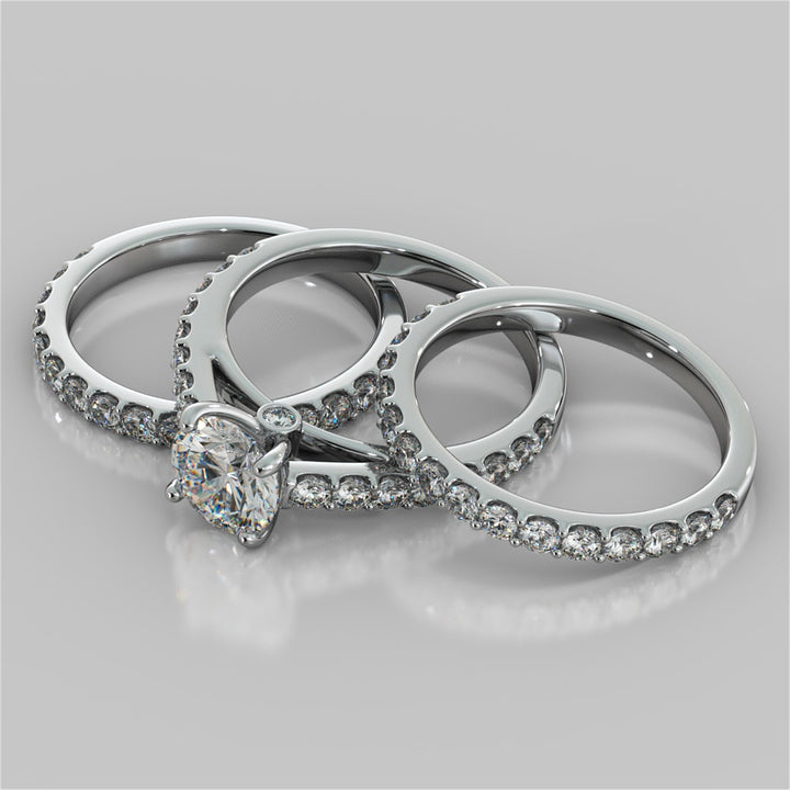 Round Cut Cathedral Style Wedding Set With Side Accents