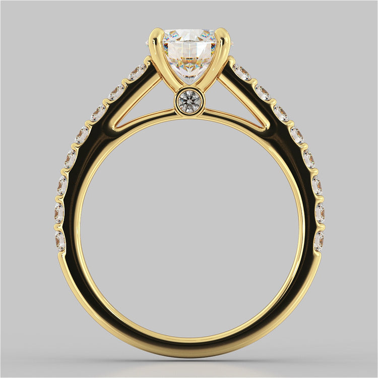 Round Cut Cathedral Style Engagement Ring With Side Accents