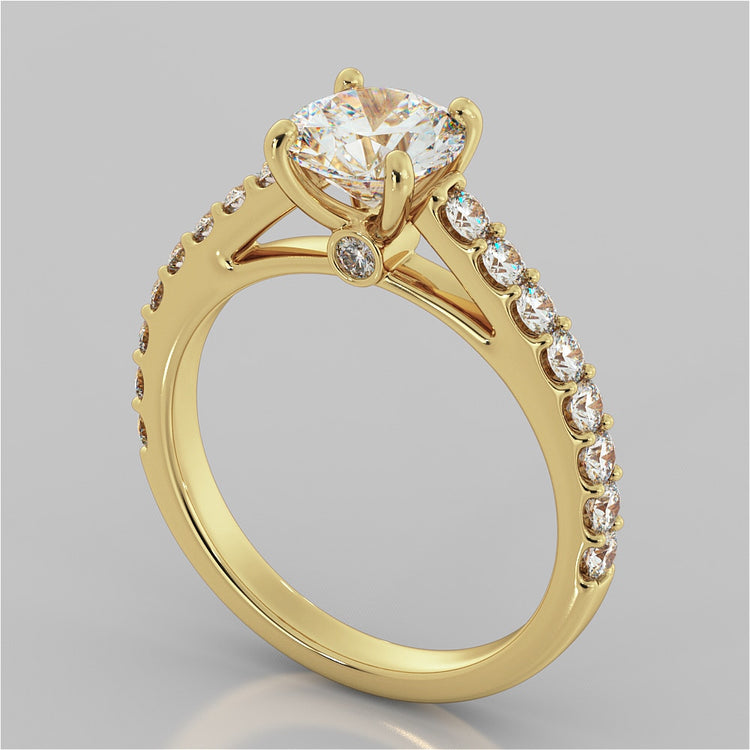 Round Cut Cathedral Style Engagement Ring With Side Accents