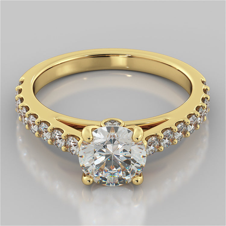 Round Cut Cathedral Style Engagement Ring With Side Accents