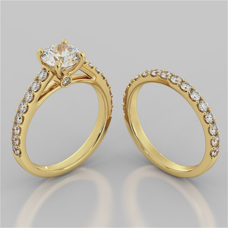 Round Cut Cathedral Style Engagement Ring With Side Accents