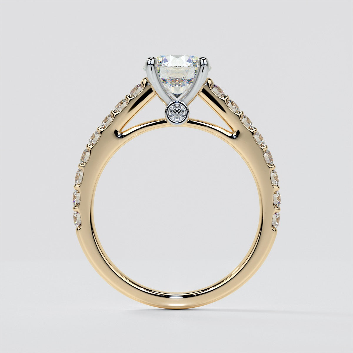 Round Cut Accented Cathedral Style Wedding Set With 2 Matching bands