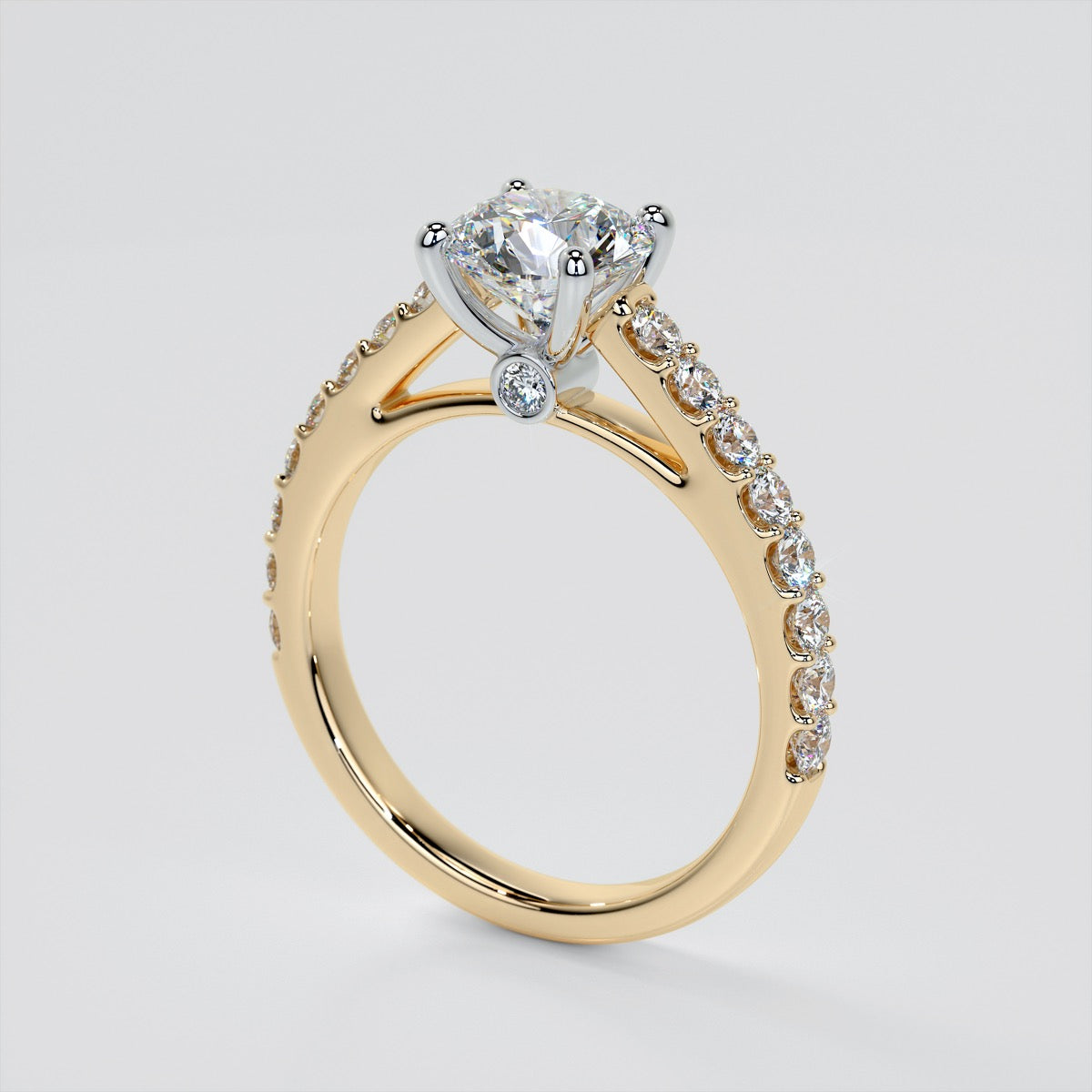 Round Cut Accented Cathedral Style Wedding Set With 2 Matching bands