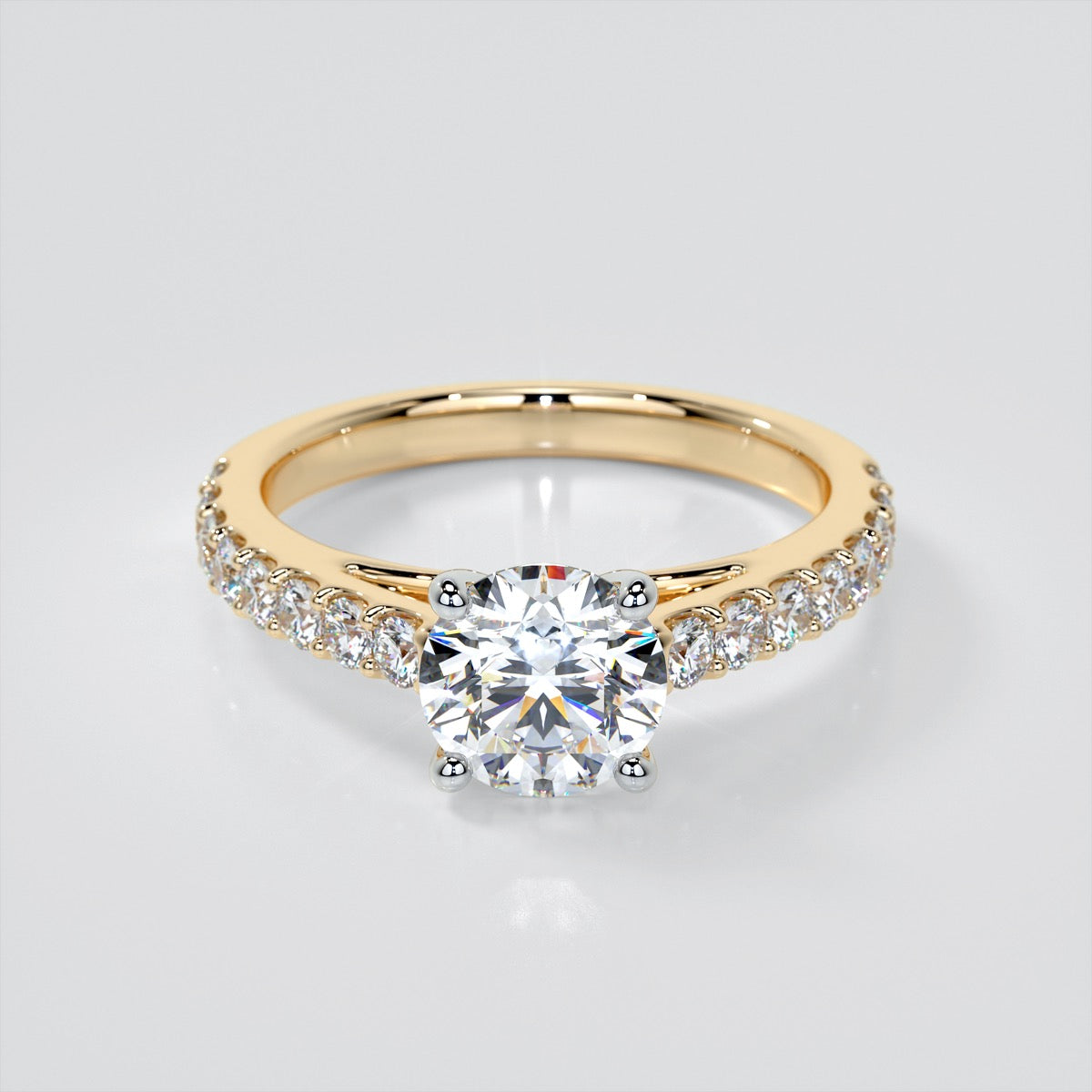 Lab Grown Diamond Round Cut Cathedral Style Engagement Ring With Side Accents