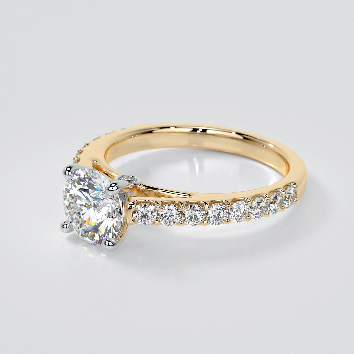 Round Cut Accented Cathedral Style Wedding Set With 2 Matching bands