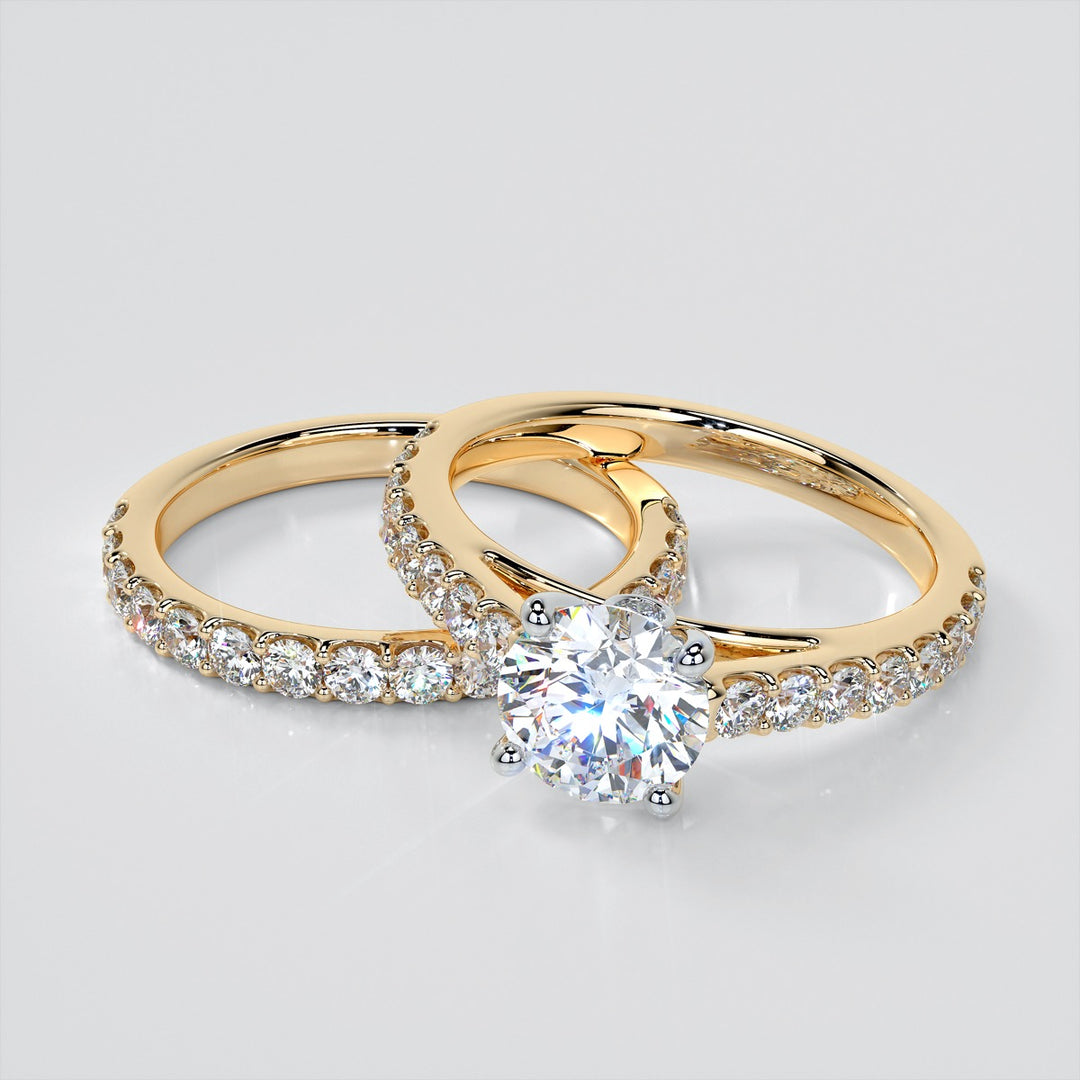 Round Cut Cathedral Style Wedding Set With Side Accents