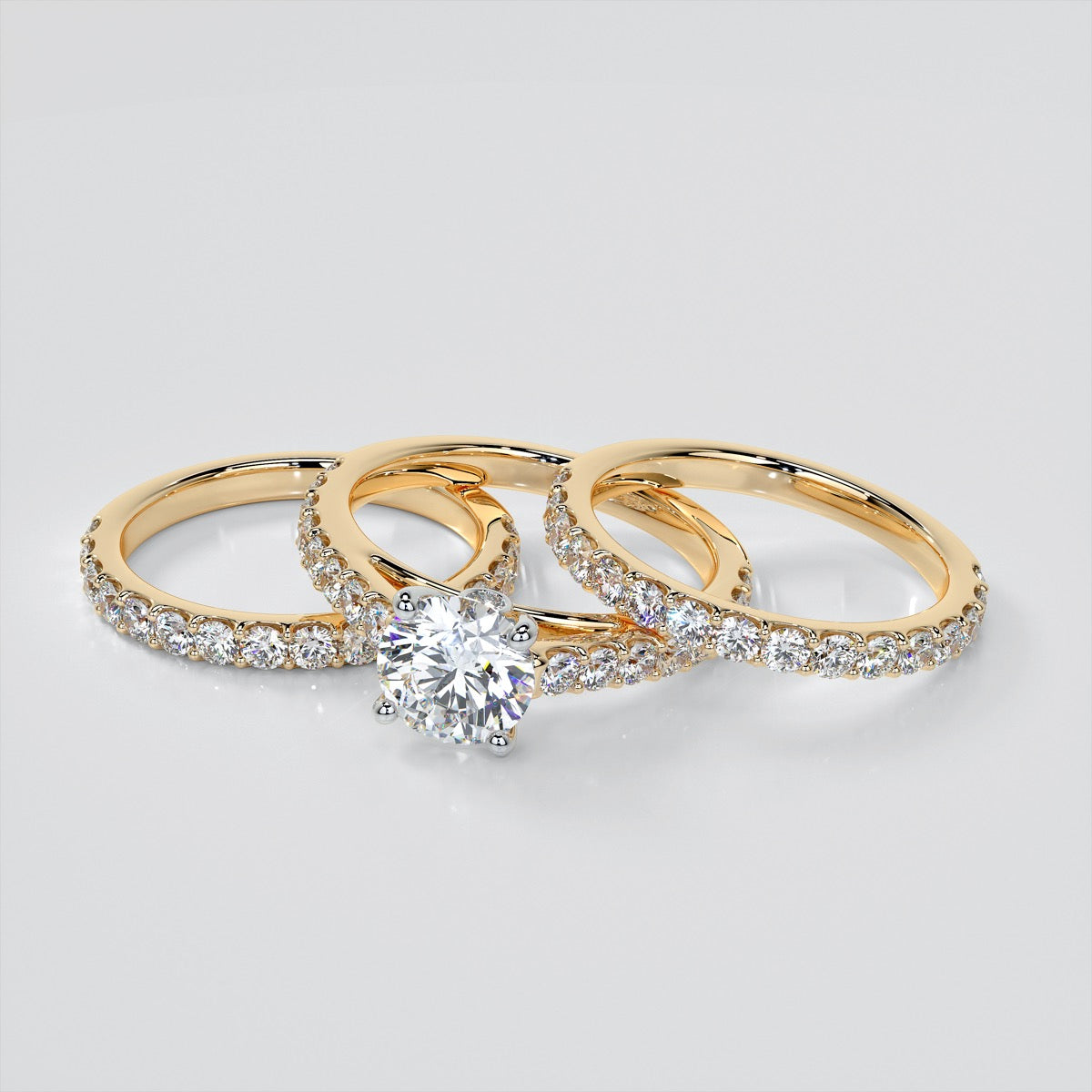 Round Cut Cathedral Style Engagement Ring With Side Accents